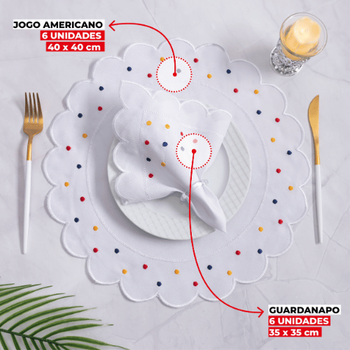 Jogo Americano Poá | Colorido | Kit 12 Pçs 6 Lugares