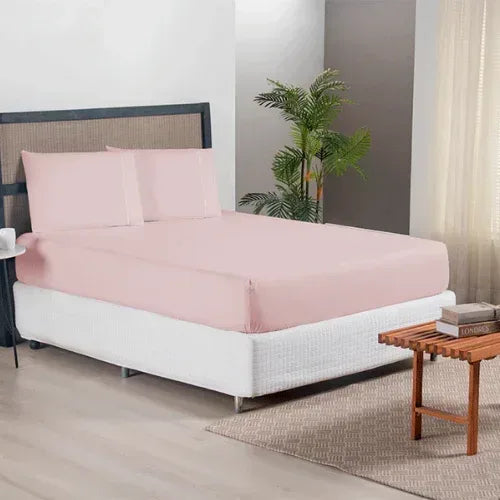 Jogo de Lençol 3 Pçs com elástico Ponto Palito | 300 Fios | Casal Queen | Rosê - Linhas & Lares