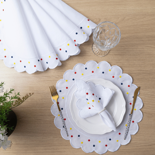 Jogo Americano Poá | Colorido | Kit 12 Pçs 6 Lugares