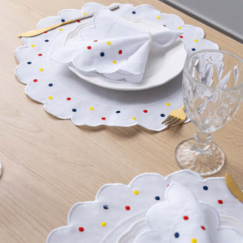 Jogo Americano Poá | Colorido | Kit 12 Pçs 6 Lugares