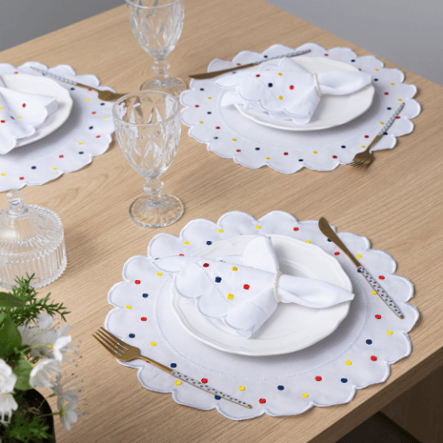 Jogo Americano Poá | Colorido | Kit 12 Pçs 6 Lugares