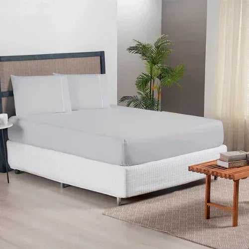 Jogo de Lençol 3 Pçs com elástico Ponto Palito | 300 Fios | Casal Queen | Cinza - Linhas & Lares