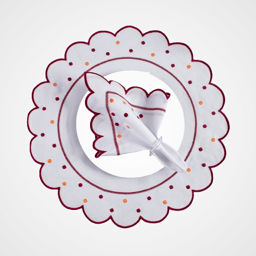 Jogo Americano Poá | Bordô | Kit 12 Pçs 6 Lugares