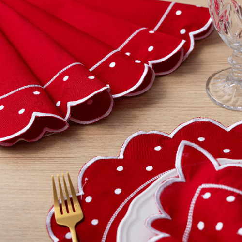 Jogo Americano Poá | Vermelho | Kit 12 Pçs 6 Lugares