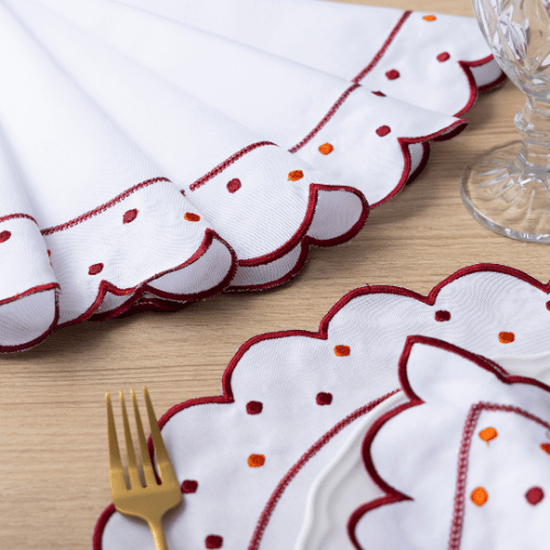 Jogo Americano Poá | Bordô | Kit 12 Pçs 6 Lugares