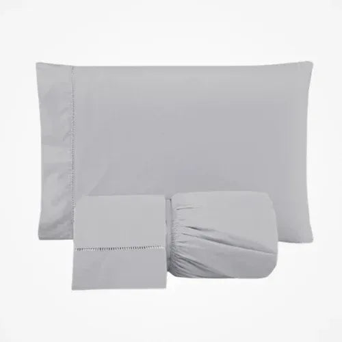 Jogo de Lençol 3 Pçs com elástico Ponto Palito | 300 Fios | Casal Queen | Cinza - Linhas & Lares