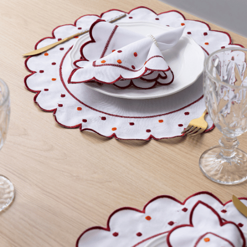 Jogo Americano Poá | Bordô | Kit 12 Pçs 6 Lugares