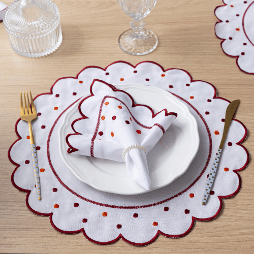 Jogo Americano Poá | Bordô | Kit 12 Pçs 6 Lugares