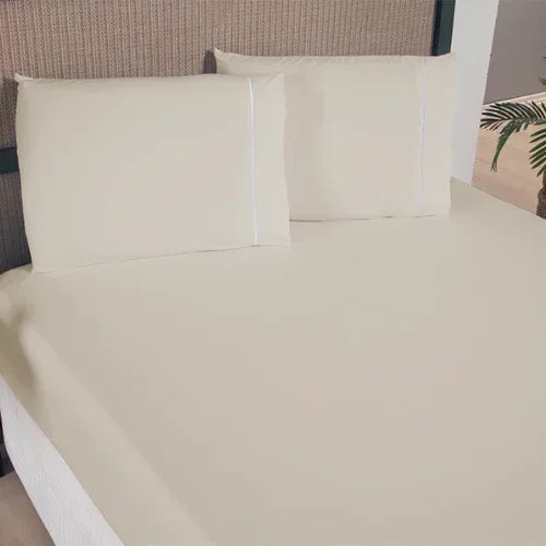 Jogo de Lençol 3 Pçs com elástico Ponto Palito | 300 Fios | Casal Queen | Cáqui - Linhas & Lares