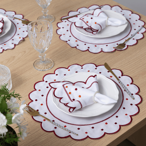 Jogo Americano Poá | Bordô | Kit 12 Pçs 6 Lugares