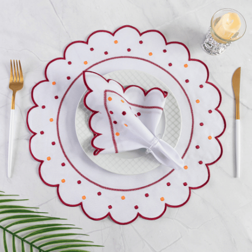 Jogo Americano Poá | Bordô | Kit 12 Pçs 6 Lugares