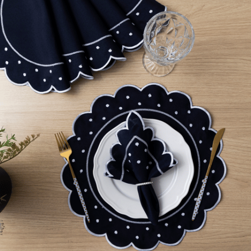 Jogo Americano Poá | Azul Marinho | Kit 12 Pçs 6 Lugares