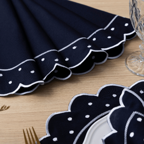 Jogo Americano Poá | Azul Marinho | Kit 12 Pçs 6 Lugares