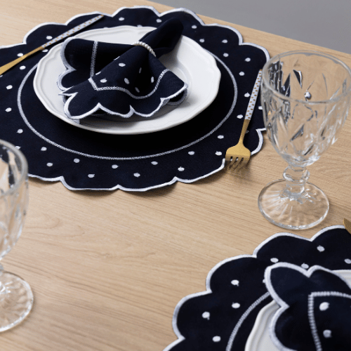 Jogo Americano Poá | Azul Marinho | Kit 12 Pçs 6 Lugares