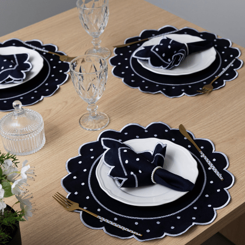 Jogo Americano Poá | Azul Marinho | Kit 12 Pçs 6 Lugares