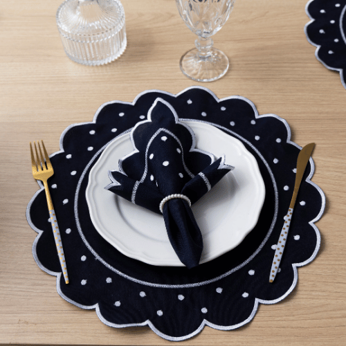 Jogo Americano Poá | Azul Marinho | Kit 12 Pçs 6 Lugares