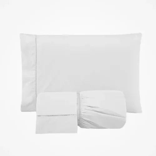 Jogo de Lençol 3 Pçs com elástico Ponto Palito | 300 Fios | Casal Padrão | Branco - Linhas & Lares