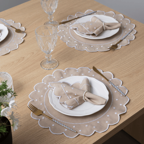 Jogo Americano Poá | Avelâ | Kit 12 Pçs 6 Lugares