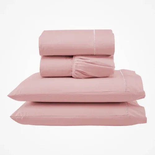 Jogo de Lençol 4 Pçs Ponto Palito | 300 Fios | Casal Queen | Rosê - Linhas & Lares