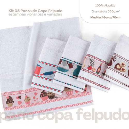Kit 5 Panos de Copa Trendy Felpudo