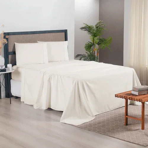 Jogo de Lençol 4 Pçs Ponto Palito | 300 Fios | Casal Padrão | Palha - Linhas & Lares