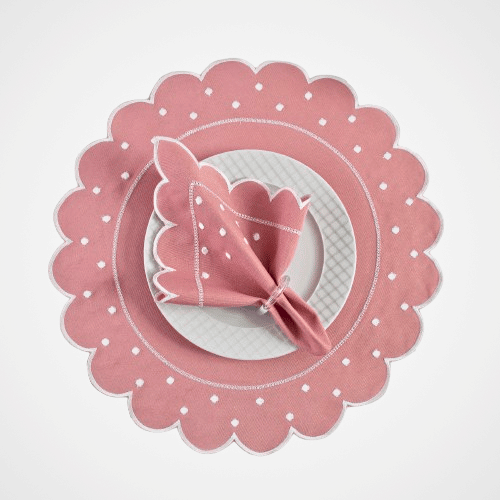 Jogo Americano Poá | Rosê | Kit 12 Pçs 6 Lugares