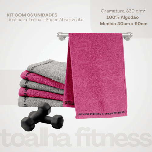 Kit  6 Toalhas Fitness SportFlex Grafite & Pink