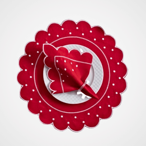 Jogo Americano Poá | Vermelho | Kit 12 Pçs 6 Lugares