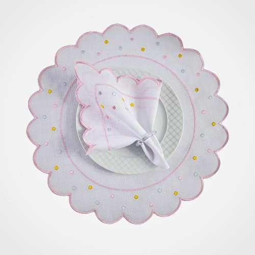 Jogo Americano Poá | Rosa | Kit 12 Pçs 6 Lugares