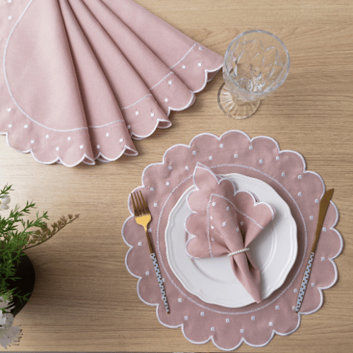 Jogo Americano Poá | Rosê | Kit 12 Pçs 6 Lugares