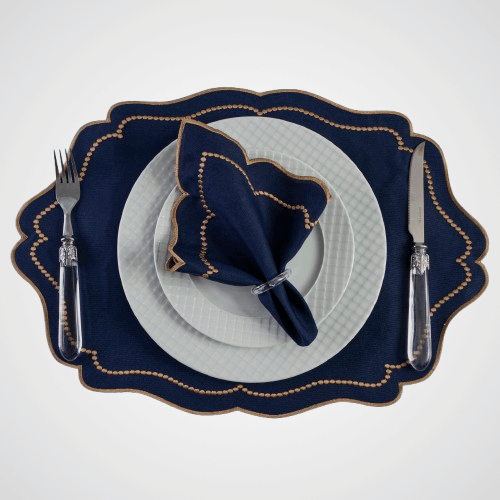 Jogo Americano Bordado Royale | Marinho | Kit 12 Pçs | 6 Lugares