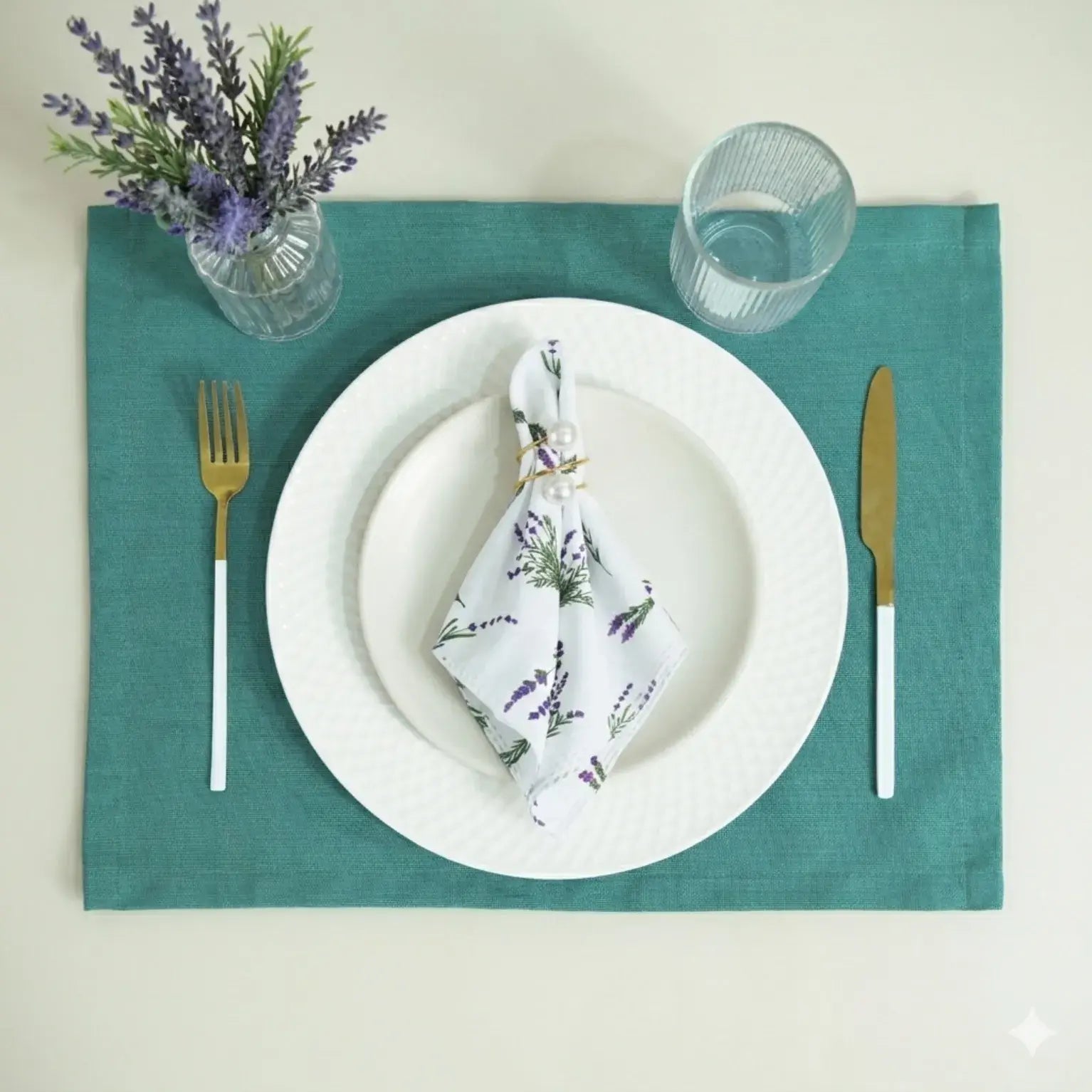 Mesa Posta - Jogo Americano Essence Oliva + Guardanapo Allegra Lavanda| Kit 12 Pçs 06 lugares