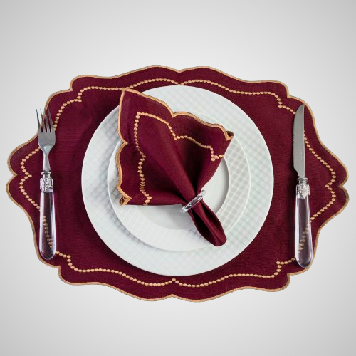 Jogo Americano Bordado Royale | Bordô | Kit 12 Pçs | 6 Lugares