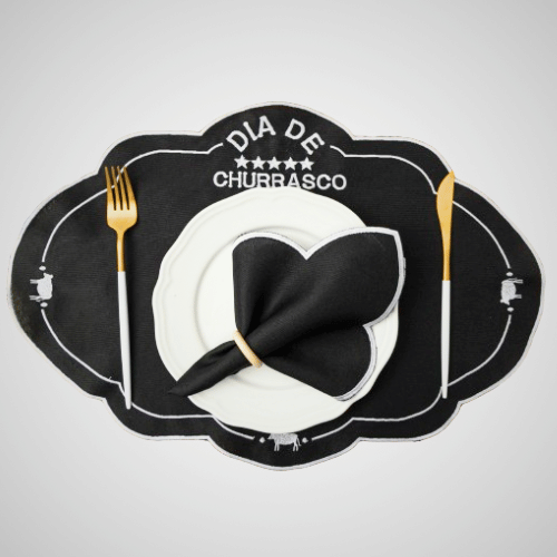 Jogo Americano Churras | Preto | Kit 12 Pçs 6 Lugares