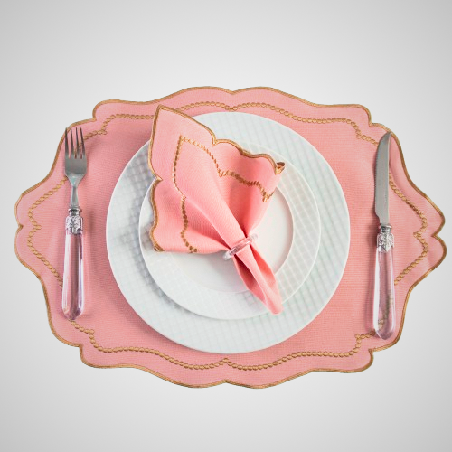 Jogo Americano Bordado Royale | Rosê | Kit 12 Pçs | 6 Lugares