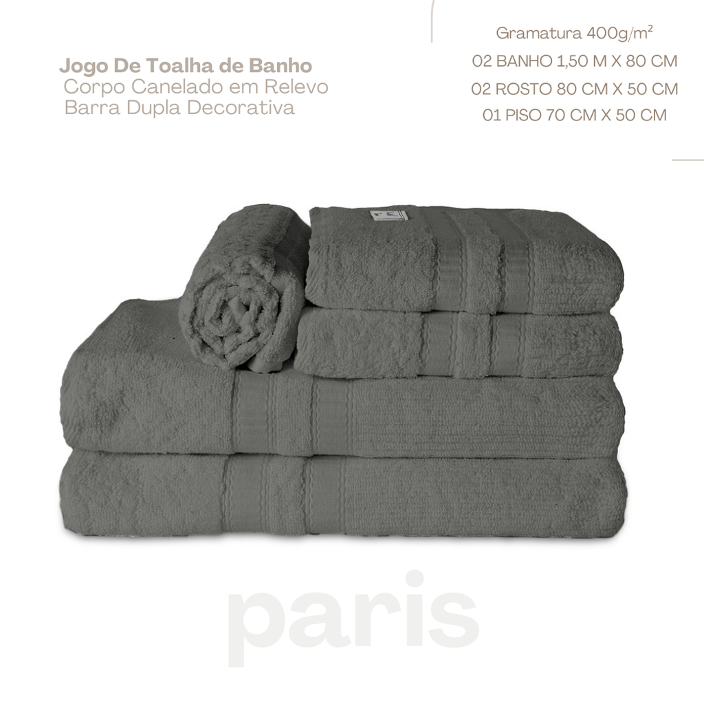 Jogo de Banho Paris | 400g/m2 | Kit 5 Peças | Granito