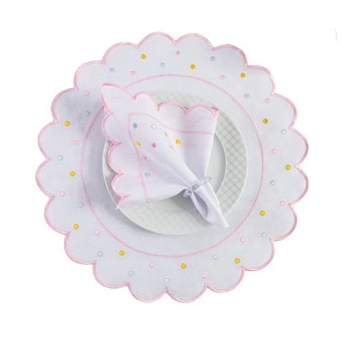 Jogo Americano Poá | Rosa | Kit 12 Pçs 6 Lugares