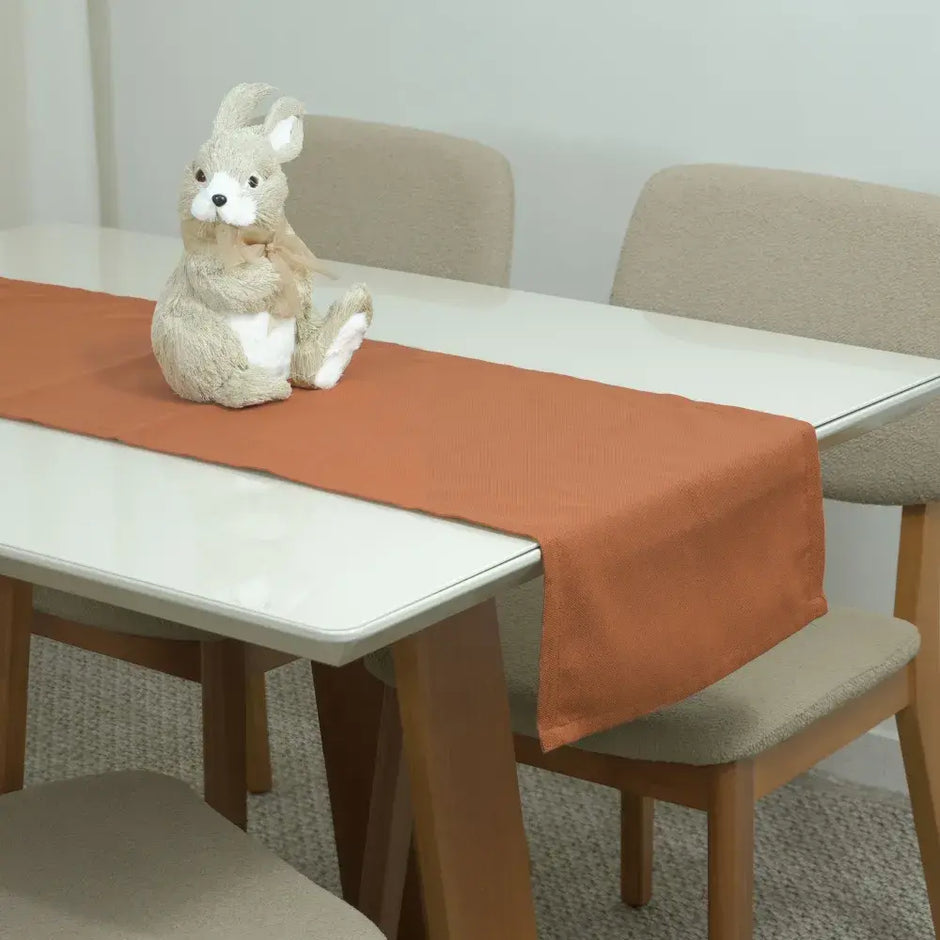 Caminho Trilho de Mesa Essence Tecido Linho 130x40cm com Bainha | Terracota