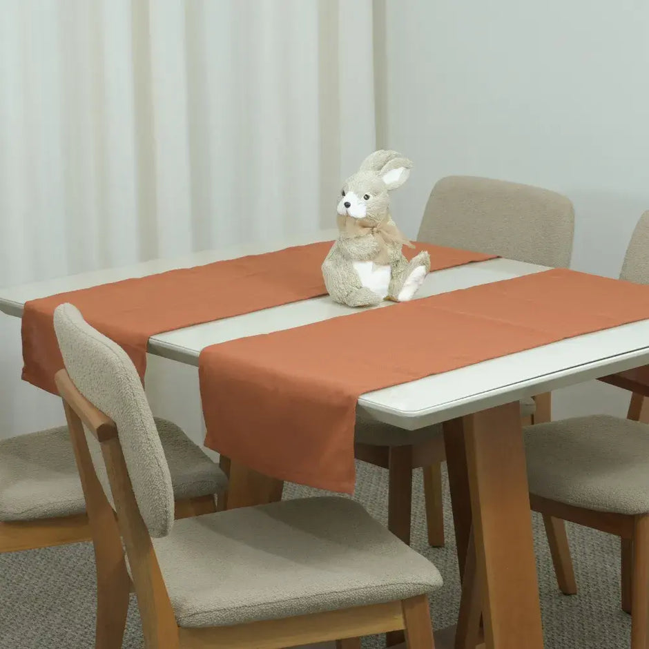 Caminho Trilho de Mesa Essence Tecido Linho 130x40cm com Bainha | Terracota