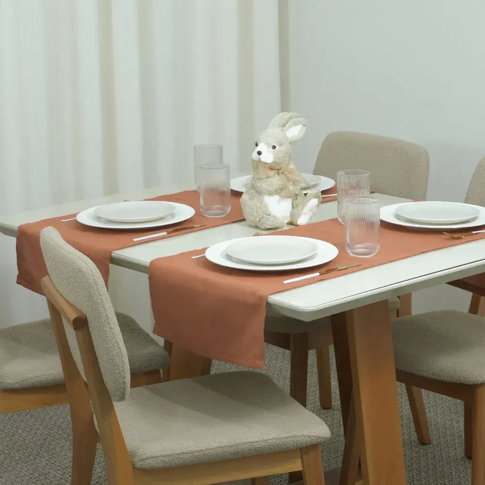 Caminho Trilho de Mesa Essence Tecido Linho 130x40cm com Bainha | Terracota